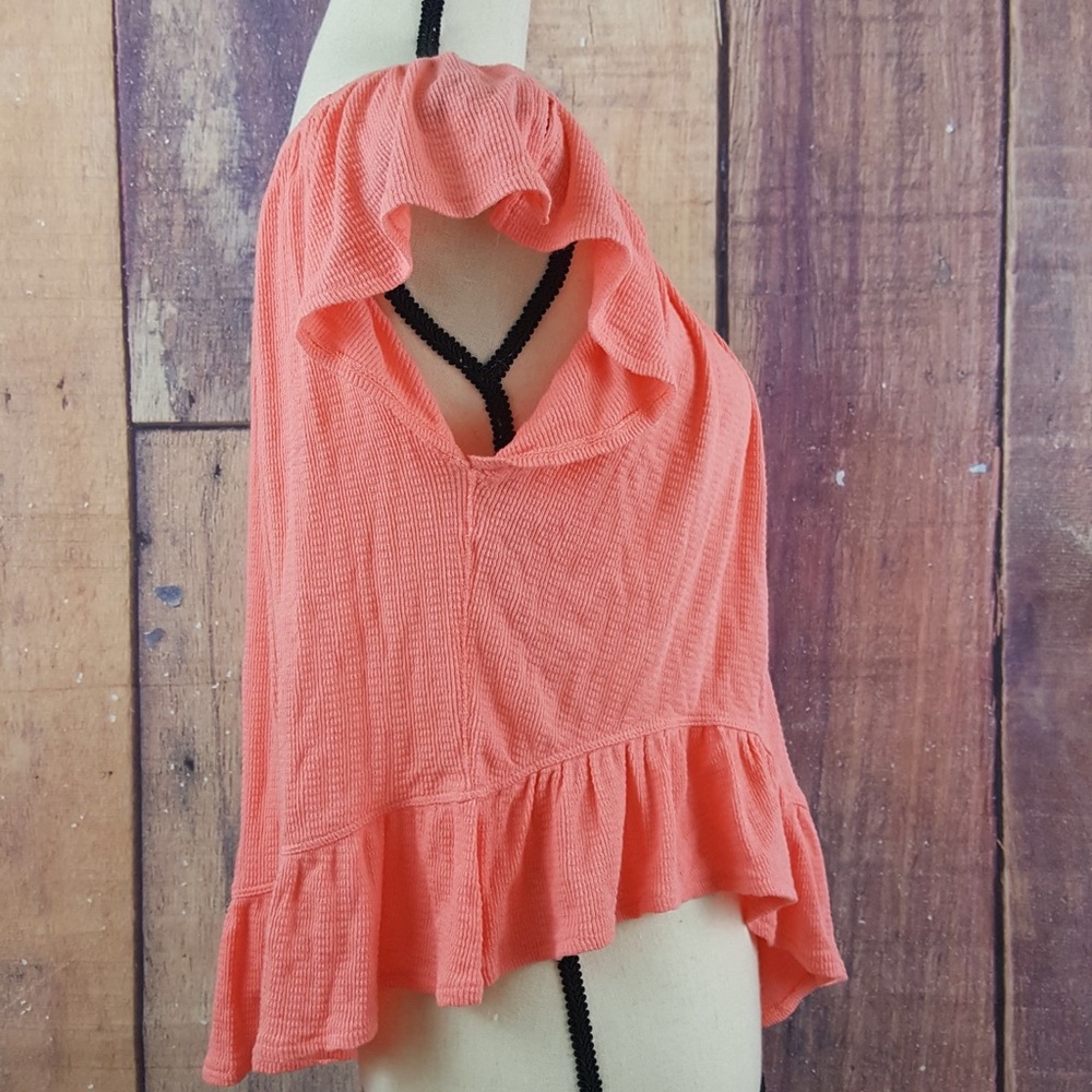 Free People Off Shoulder Ruffle Peasant Top Coral - Picture 4 of 6